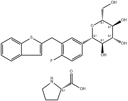 L-Proline compd. ດ້ວຍ (1S)-1,5-anhydro-1-C-[3-(benzo[b]thien-2-ylmethyl)-4-fluorophenyl]-D-glucitol (1:1)